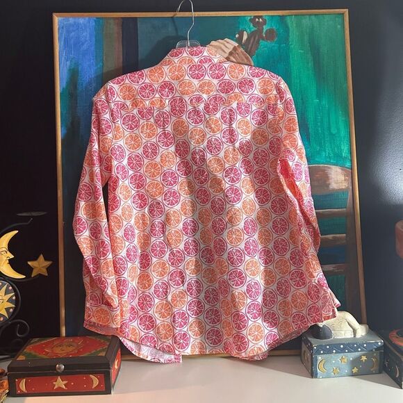 Foxcroft Pink and Orange Citrus Print Blouse 6P - Picture 7 of 14
